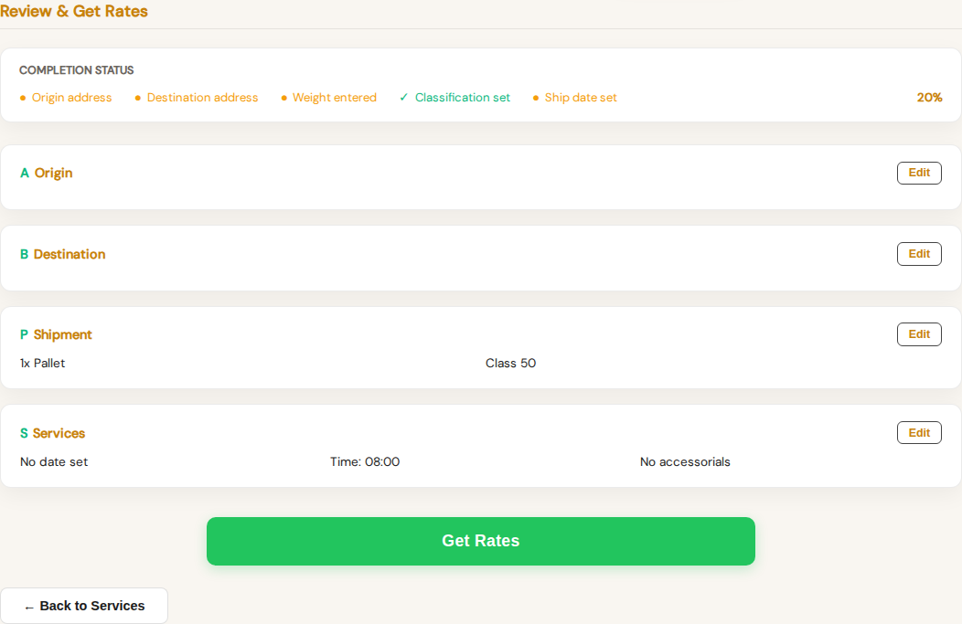 LTL review step before rate submission.