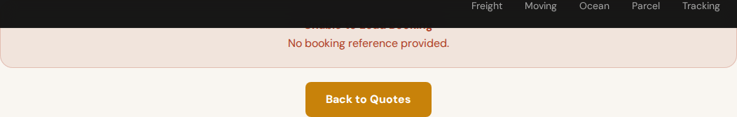 Freight summary error state without a valid UMV reference.