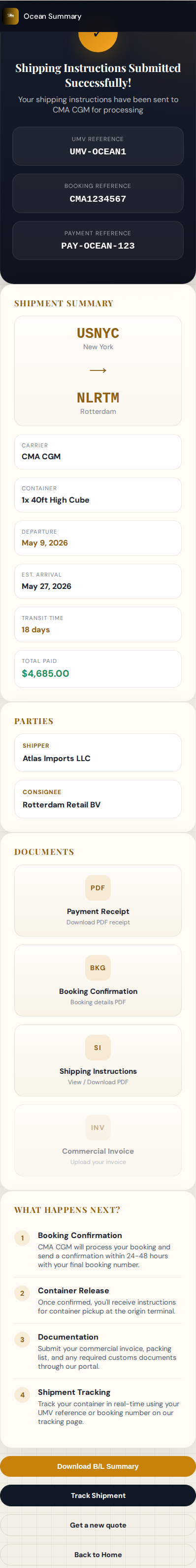 Mobile ocean summary rendering with the fetched summary payload applied.