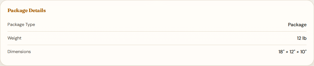 Parcel package details card.