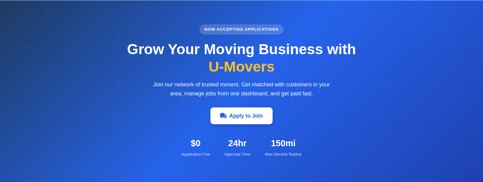 Provider landing hero with primary apply CTA and trust signals.